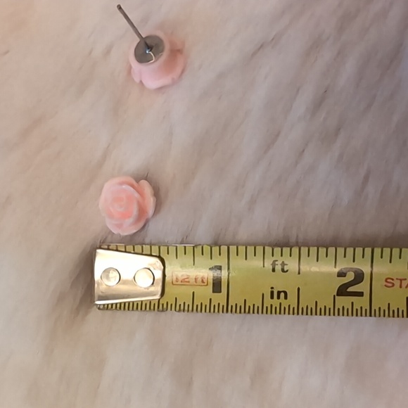 Pink Blooming Rose Stud Earrings - Picture 8 of 9